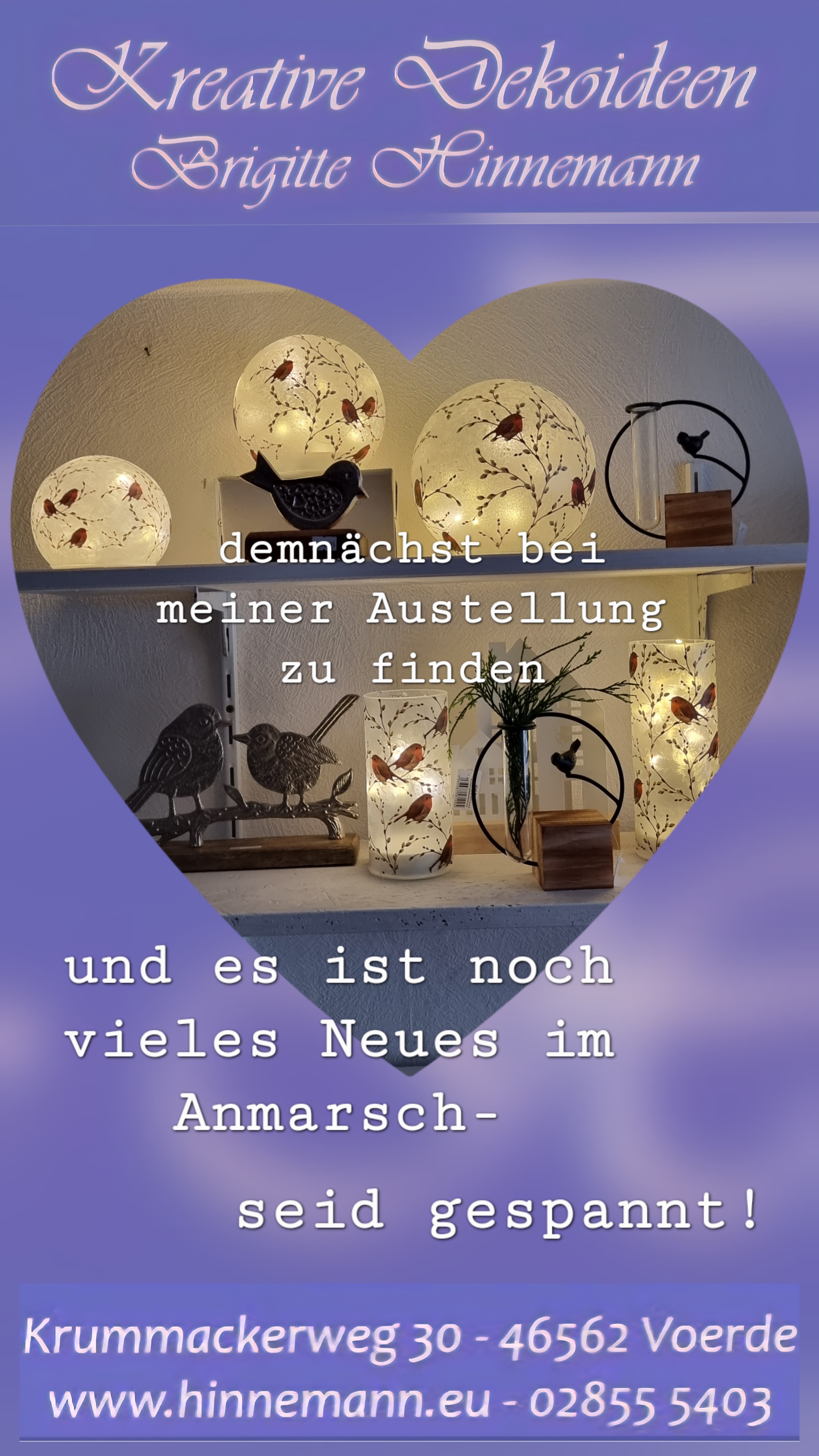 Am 15.-18.26 und 22.10.-25.10.26 findet meine Ausstellung statt! Kommt vorbei,ich gebe Kaffee und Kuchen aus.
